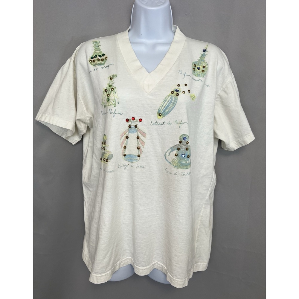 Vintage Dreams T‎ Shirt V- Neck Sz L White Y2K